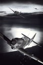 Supermarine Spitfire during flight over a harbor Royalty Free Stock Photo