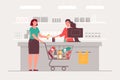 Women buying groceries in the supermarket. Grocery Store.