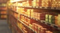 Supermarket aisle stocked with rows of boxed goods Royalty Free Stock Photo