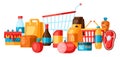 Supermarket background with food icons. Royalty Free Stock Photo