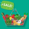 Supermarket basket of vegetables sale vector Royalty Free Stock Photo