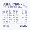 Supermarket bill font, alphabet and numbers