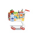 Shopping Cart Full of Food Isolated Flat Vector Royalty Free Stock Photo