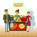 Supermarket Cashier Cartoon Illustration