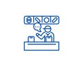 Supermarket cashier line icon concept. Supermarket cashier flat vector symbol, sign, outline illustration.