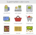 Supermarket color icons set Royalty Free Stock Photo