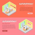 Supermarket Departments Isometric Web Banners Set Royalty Free Stock Photo