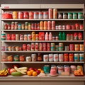 Supermarket display of cans and canned food on display - AI generated image