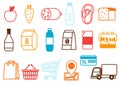 Supermarket food, selfservice and delivery icons.