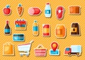 Supermarket food, selfservice and delivery stickers. Royalty Free Stock Photo