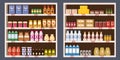 Supermarket Grocery Shelf Store Retail Shop with dairy products assortment mall. Vector isolated ilustration Royalty Free Stock Photo