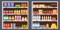 Supermarket Grocery Shelf Store Retail Shop with dairy products assortment mall. Vector isolated ilustration Royalty Free Stock Photo