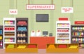 Supermarket Grocery Shelf Store Retail Shop Mall Interior Flat Illustration