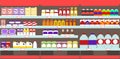 Supermarket, Grocery store shelves with products and drinks. Royalty Free Stock Photo