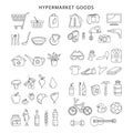 Hypermarket store food, appliances, clothes, toys icons set