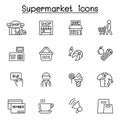 Supermarket icon set in thin line style