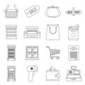 Supermarket icons set, outline ctyle