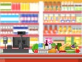 Supermarket interior. Cashier counter workplace. Royalty Free Stock Photo