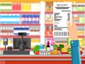 Supermarket interior. Cashier counter workplace. Royalty Free Stock Photo