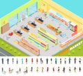 Supermarket Interior in Isometric Projection. 3D Royalty Free Stock Photo