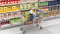 Supermarket interior and shopping