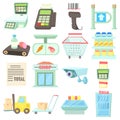 Supermarket items icons set, cartoon style Royalty Free Stock Photo