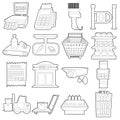 Supermarket items icons set, outline cartoon style Royalty Free Stock Photo