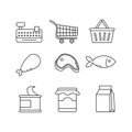 Supermarket line thin icon collection design