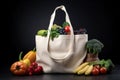 Supermarket paper bag full of healthy food with fruits and vegetables Royalty Free Stock Photo