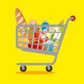 Supermarket products in shopping cart