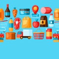 Supermarket seamless pattern with food icons. Royalty Free Stock Photo