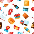 Supermarket seamless pattern with food icons. Royalty Free Stock Photo