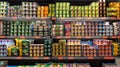 Supermarket, selection of yogurt on the shelves