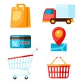 Supermarket selfservice and delivery icons. Royalty Free Stock Photo