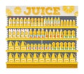 Supermarket shelf display with orange juice.