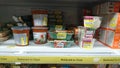 Supermarket Shelf with reduce to clear food products in Tesco supermarket, yellow label foodUK Royalty Free Stock Photo