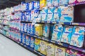 Various baby diapers for sale on supermarket shelves include baby products brands: Huggies, Uni Dry, Friend, moony, Bobby. Vietnam