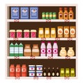 Supermarket Grocery Shelf Store Retail Shop with dairy products assortment mall. Vector isolated ilustration Royalty Free Stock Photo