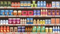 Supermarket, shelves with products and drinks