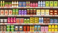 Supermarket, shelves with products and drinks