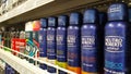 Supermarket shelves with products for personal hygiene: deodorants, perfumes, soap