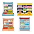 Supermarket shelvings with products