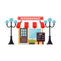 Supermarket shop facade vector.