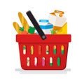 Supermarket. Shopping basket with groceries. Vector