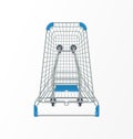 Supermarket shopping cart. 3d top view vector illustration. Photo realistic empty basket for food products. Customers