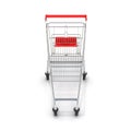 Supermarket shopping cart front view on white background 3d Royalty Free Stock Photo