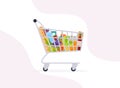 Supermarket shopping cart. Grocery full shopping cart icon