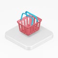 Supermarket shopping cart red icon. 3d rendering square button key isometric view, interface ui ux element Royalty Free Stock Photo