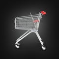 Supermarket shopping cart side view on black gradient background 3d Royalty Free Stock Photo