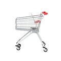 Supermarket shopping cart side view without shadow on white background 3d Royalty Free Stock Photo